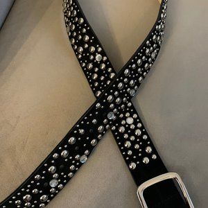 Rhinestone Studded Leather Belt Size Large